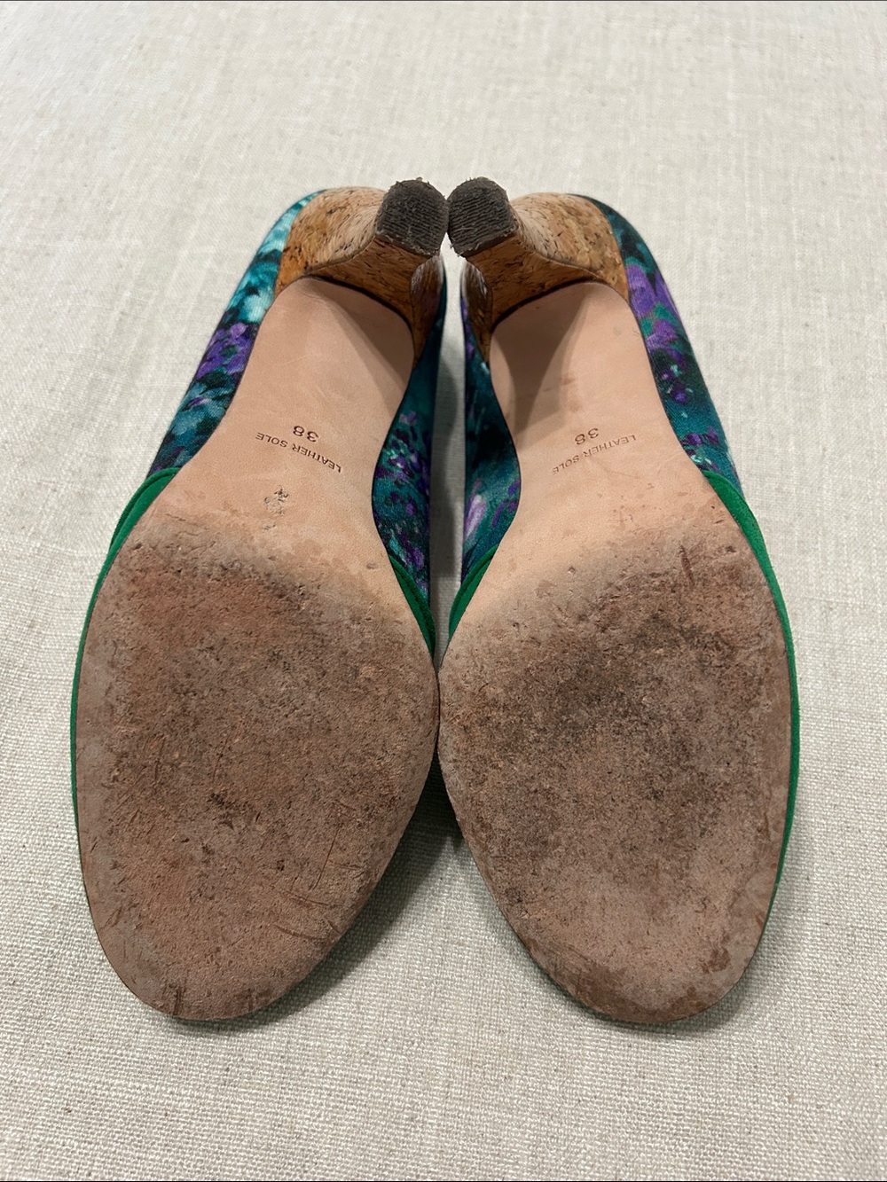 Plenty by Tracy Reese Hayden Floral Pump Emerald Green Suede Retro Cork Heel 38 - Picture 8 of 13